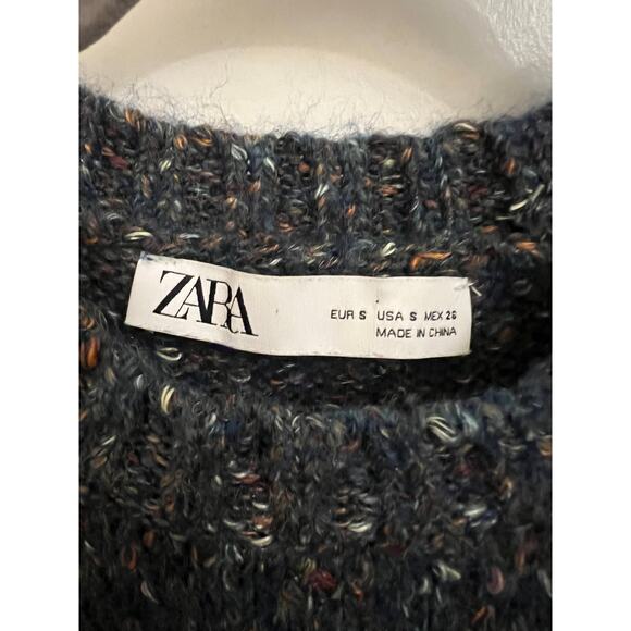 Zara Fair Isle Sweater knit Women's S crop Puff Sleeve Wool Alpaca blend Nordic - Picture 3 of 8